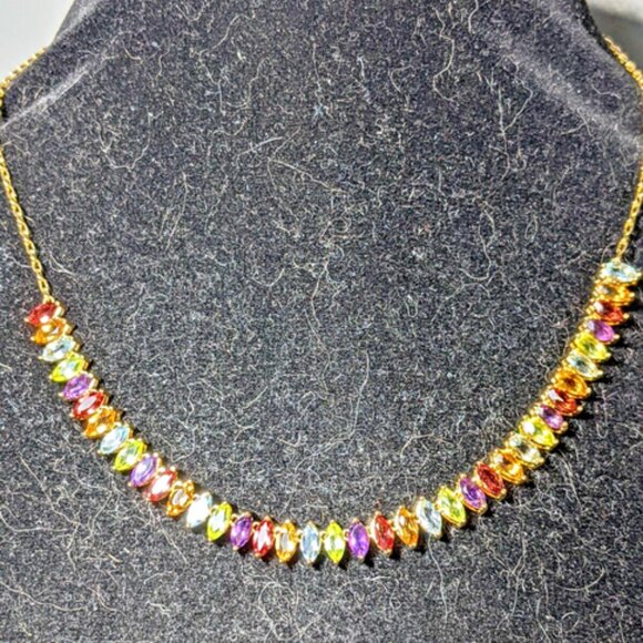 18k Gold *17 inch* Multi Gemstone Marquise Necklace - MSRP: $400 - Picture 1 of 4